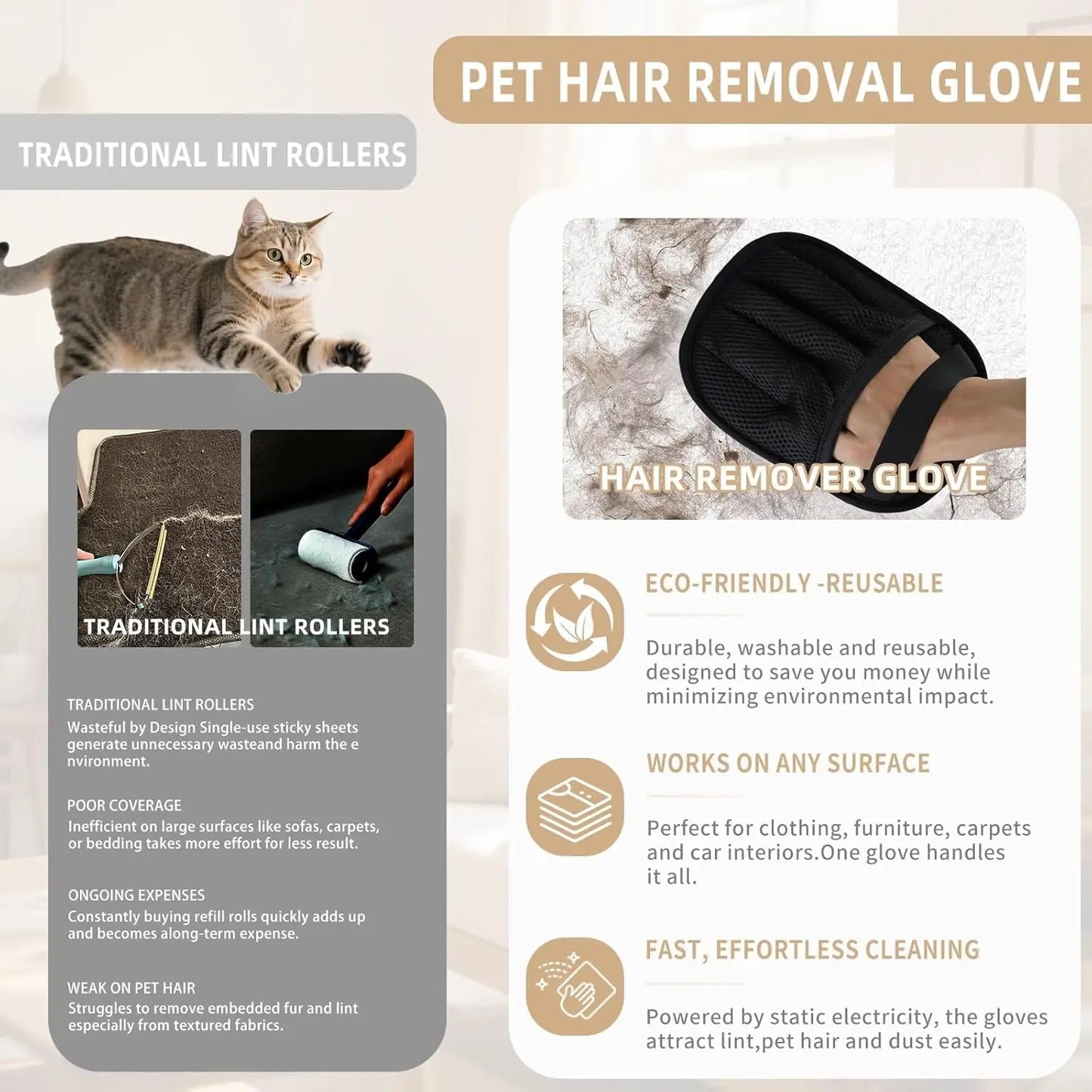 Reusable Pet Hair Remover Glove